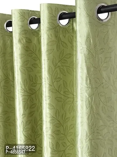 Pack of 2 Beautiful  Green Polyester Eyelet Fitting Door Curtain (7 Feet)-thumb2