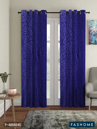 Pack of 2 Beautiful  Blue Polyester Eyelet Fitting Door Curtain (7 Feet)-thumb0