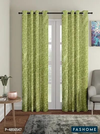 Pack of 2 Beautiful  Green Polyester Eyelet Fitting Door Curtain (7 Feet)-thumb0