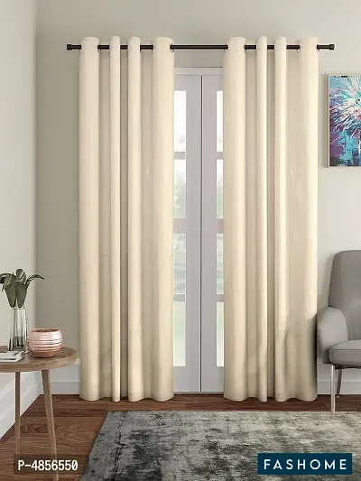 Pack of 2 Beautiful  Beige Polyester Eyelet Fitting Long Door Curtain (9 Feet)