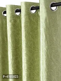 Pack of 2 Beautiful  Green Polyester Eyelet Fitting Long Door Curtain (9 Feet)-thumb1