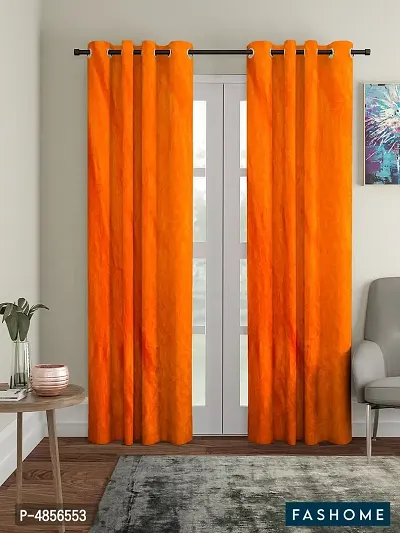 Pack of 2 Beautiful  Orange Polyester Eyelet Fitting Door Curtain (7 Feet)