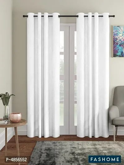 Pack of 2 Beautiful  White Polyester Eyelet Fitting Long Door Curtain (9 Feet)-thumb0