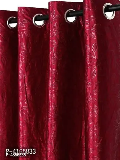 Pack of 2 Beautiful  Maroon Polyester Eyelet Fitting Long Door Curtain (9 Feet)-thumb2