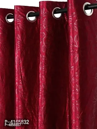 Pack of 2 Beautiful  Maroon Polyester Eyelet Fitting Door Curtain (7 Feet)-thumb2