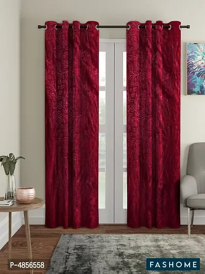 Pack of 2 Beautiful  Maroon Polyester Eyelet Fitting Long Door Curtain (9 Feet)