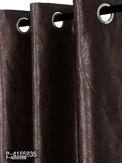 Pack of 2 Beautiful  Coffee Polyester Eyelet Fitting Long Door Curtain (9 Feet)-thumb2