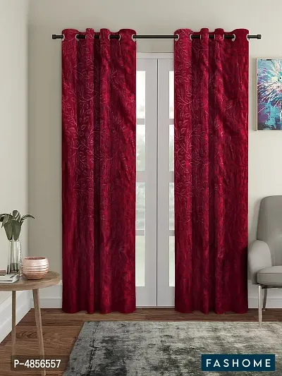 Pack of 2 Beautiful  Maroon Polyester Eyelet Fitting Door Curtain (7 Feet)