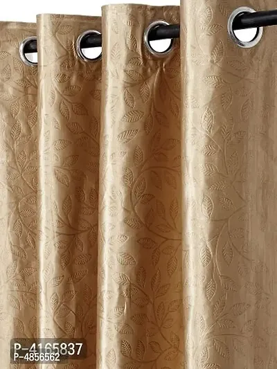 Pack of 2 Beautiful  Brown Polyester Eyelet Fitting Long Door Curtain (9 Feet)-thumb2