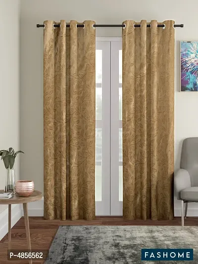 Pack of 2 Beautiful  Brown Polyester Eyelet Fitting Long Door Curtain (9 Feet)-thumb0