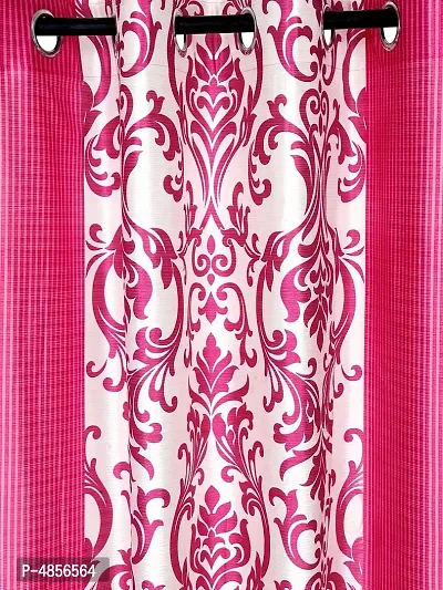 Pack of 2 Beautiful  Pink Polyester Eyelet Fitting Long Door Curtain (9 Feet)-thumb2