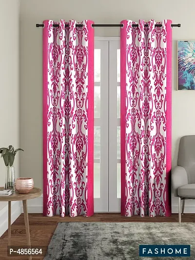 Pack of 2 Beautiful  Pink Polyester Eyelet Fitting Long Door Curtain (9 Feet)-thumb0