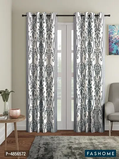 Pack of 2 Beautiful  Grey Polyester Eyelet Fitting Long Door Curtain (9 Feet)