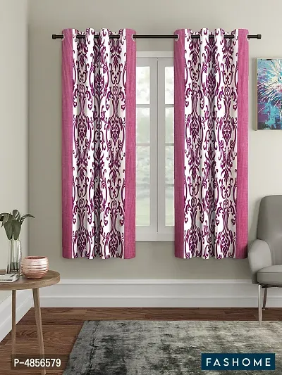 Pack of 2 Beautiful  Pink Polyester Eyelet Fitting Door Curtain (7 Feet)