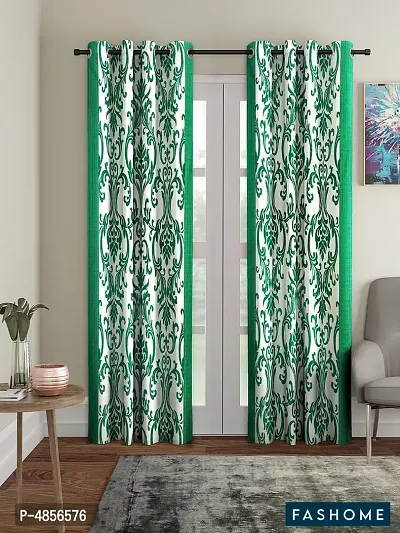 Pack of 2 Beautiful  Green Polyester Eyelet Fitting Long Door Curtain (9 Feet)