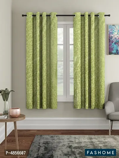 Pack of 2 Beautiful Green Polyester Eyelet Fitting Windows Curtain (5 Feet)-thumb0