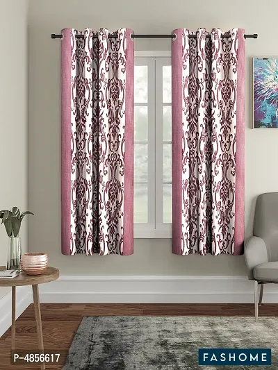 Pack of 2 Beautiful Peach Polyester Eyelet Fitting Windows Curtain (5 Feet)