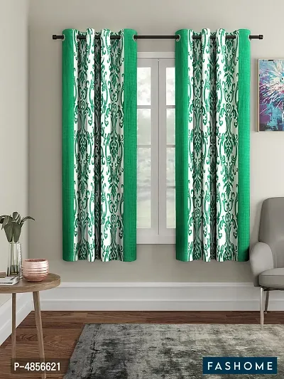 Pack of 2 Beautiful Green Polyester Eyelet Fitting Windows Curtain (5 Feet)