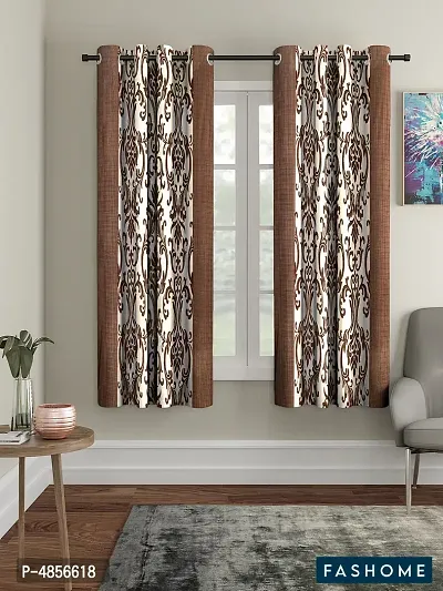 Pack of 2 Beautiful Brown Polyester Eyelet Fitting Windows Curtain (5 Feet)