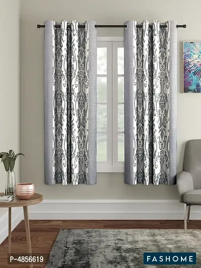 Pack of 2 Beautiful Grey Polyester Eyelet Fitting Windows Curtain (5 Feet)-thumb0