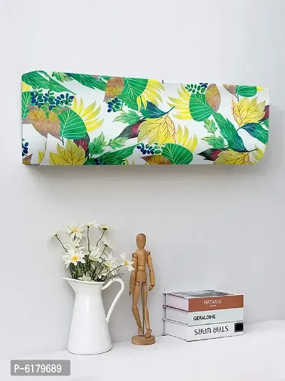 Polyester Green Floral Print Printed Air Conditioning Dust Cover, Folding AC Cover, Split for 1.5 Ton Indoor Unit-thumb0