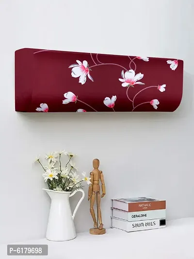 Polyester Maroon Floral Print Printed Air Conditioning Dust Cover, Folding AC Cover, Split for 1.5 Ton Indoor Unit
