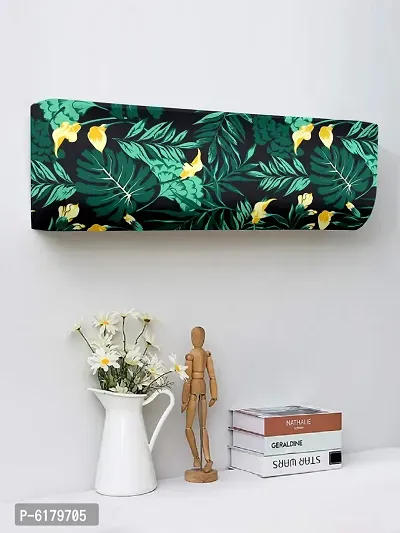 Polyester Green Floral Print Printed Air Conditioning Dust Cover, Folding AC Cover, Split for 1 Ton Indoor Unit