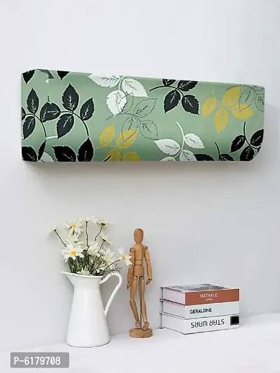 Polyester Green Leaf Print Printed Air Conditioning Dust Cover, Folding AC Cover, Split for 1 Ton Indoor Unit-thumb0