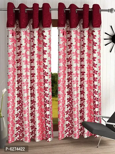 Fancy Curtain Polyester Long Door Pack of 2 Maroon 1-thumb0
