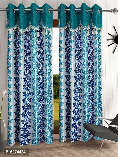 Fancy Curtain Polyester Long Door Pack of 2 Blue