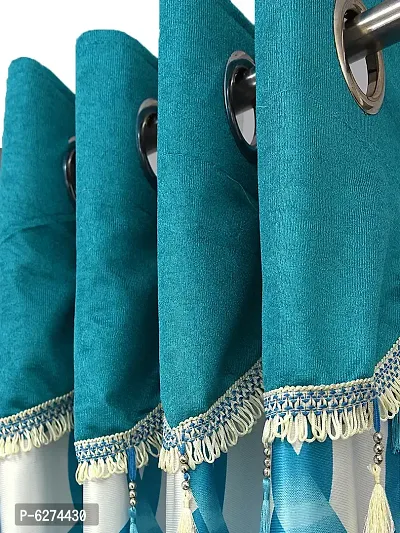 Fancy Curtain Polyester Long Door Pack of 2 Blue 1-thumb2