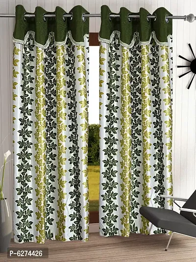 Fancy Curtain Polyester Long Door Pack of 2 Green 1-thumb0