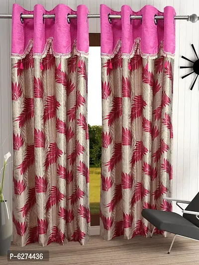 Fancy Curtain Polyester Long Door Pack of 2 Pink-thumb0