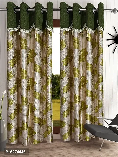 Fancy Curtain Polyester Long Door Pack of 2 Green 3-thumb0