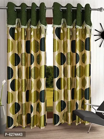 Fancy Curtain Polyester Door Pack of 2 Green 4-thumb0