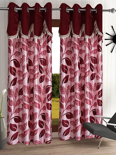 Pack of 2- Polyester Leaf Printed Long Curtains