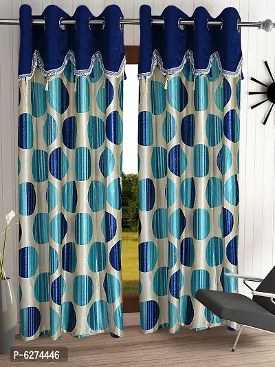 Fancy Curtain Polyester Long Door Pack of 2 Blue 3-thumb0