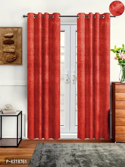 Stylish Red Velvet Long Door Curtains- Pack Of 2-thumb0