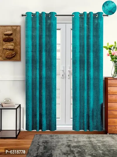 Stylish Dark Blue Velvet Door Curtains- Pack Of 2-thumb0