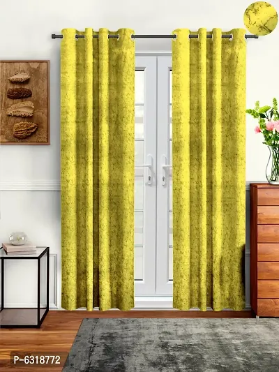 Stylish Light Yellow Velvet Door Curtains- Pack Of 2