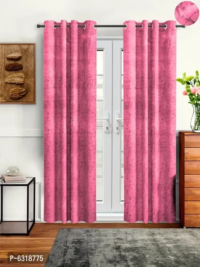 Stylish Pink Velvet Long Door Curtains- Pack Of 2-thumb0