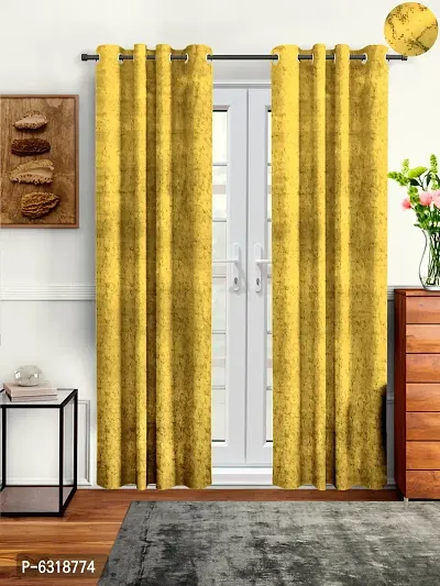 Stylish Yellow Velvet Door Curtains- Pack Of 2-thumb0