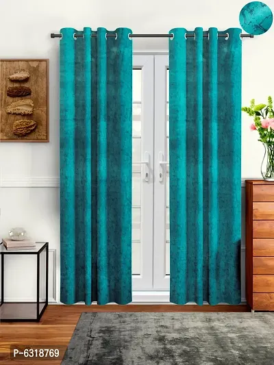 Stylish Dark Blue Velvet Long Door Curtains- Pack Of 2