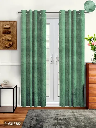 Stylish Green Velvet Long Door Curtains- Pack Of 2-thumb0