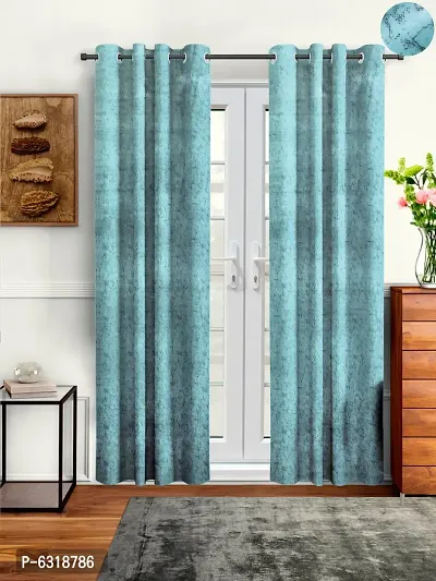 Stylish Light Blue Velvet Long Door Curtains- Pack Of 2