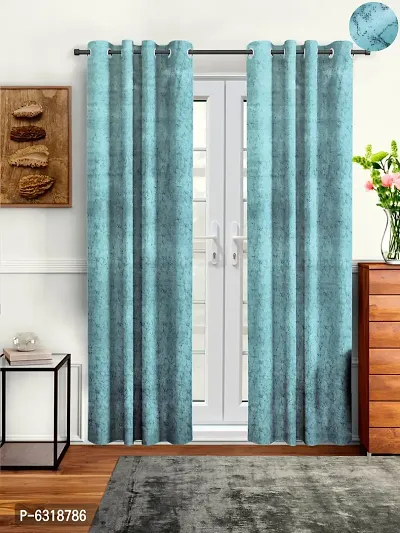 Stylish Light Blue Velvet Long Door Curtains- Pack Of 2-thumb0