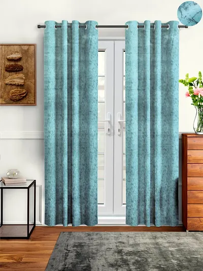 Stylish Light Blue Velvet Door Curtains- Pack Of 2