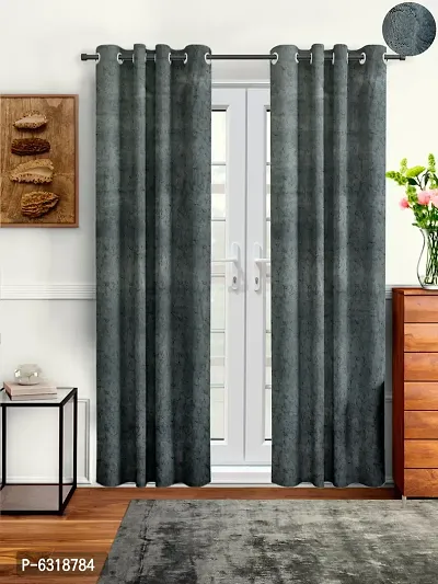 Stylish Grey Velvet Long Door Curtains- Pack Of 2-thumb0