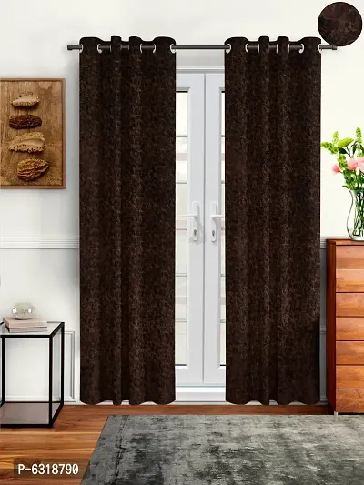 Stylish Brown Velvet Long Door Curtains- Pack Of 2