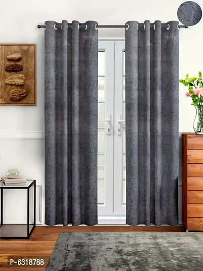 Stylish Silver Velvet Long Door Curtains- Pack Of 2-thumb0